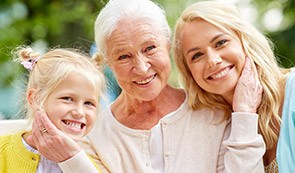 Mother daughter and grandmother smiling together