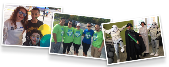 Three images of team members at community event